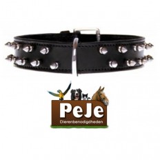 Hondenhalsband Doxtasy Double Spike leren halsband